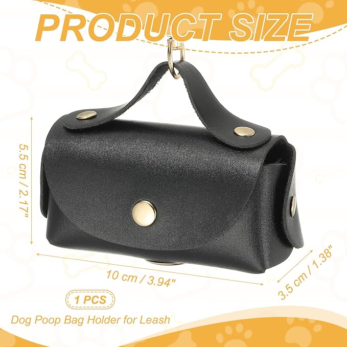 Dog Poop Bag Holder, Leather Pet Waste Bag Dispenser for Leashes Portable Reusable Easy Cleanup Pouch(1Pcs, Black), Intended for Outdoor/Travel/Walking with Dog - Image 2