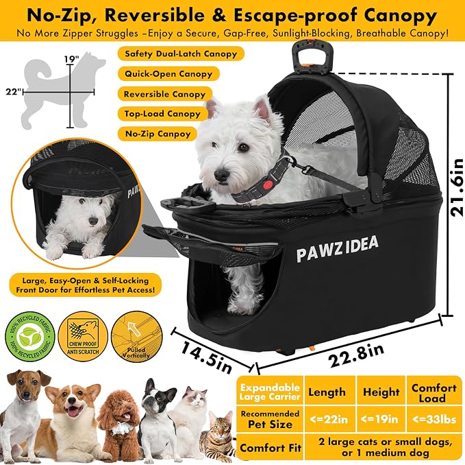 PAWZIDEA Portable Small Dog Crate for Car Travel Up to 33lbs, No-Zip Canopy | Enclosed Dog Car Seat Escape-Proof, Soft-Sided Small Medium Puppy Cats Car Kennel, Foldable Pet Carrier by Seatbelt, Top-Load - Image 2