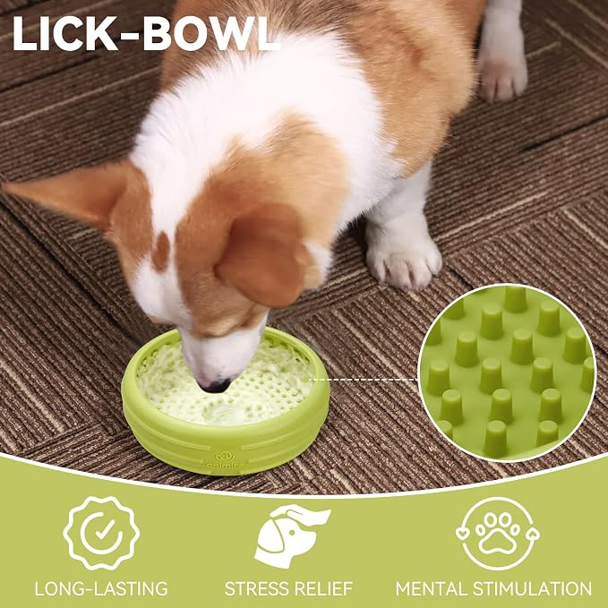 Dog Lick Bowl, Animire Freeze Lick Mat for Dogs, Non-Slip Slow Feeder Licking Bowl Enrichment Treat for Distraction Anxiety Relief, Food Grade Silicone, Dishwasher Safe(Green,S) - Image 7