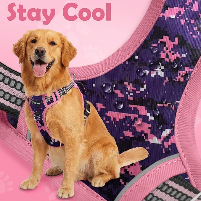 Dog Harness No Pull, Adjustable Pet Vest Harness, Super Soft Material with Vertical Handle Easy Control, Reflective Night Walking, 2 Leash Clips for XLarge Dogs, Mosaic Pink, XL - Image 6