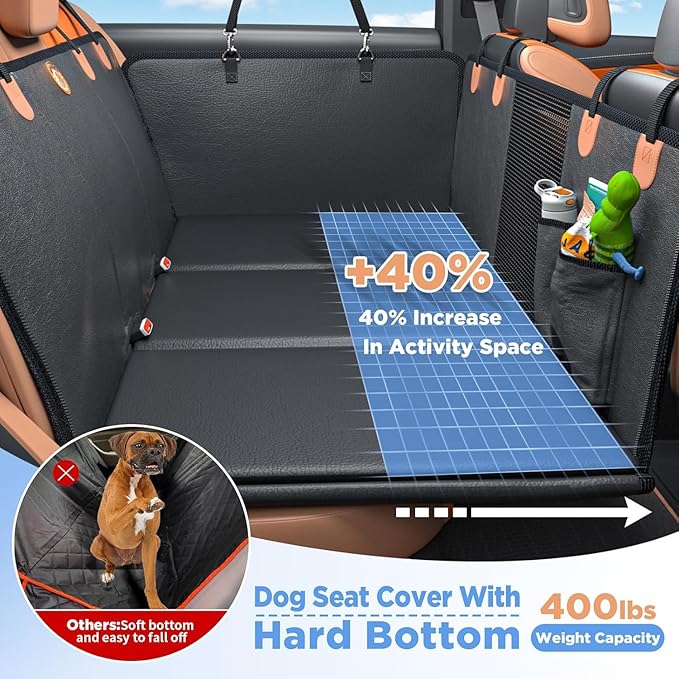 MYJAQI Back Seat Extender for Dogs, Hard Bottom Dog Car Seat Cover | 100% Waterproof PU Leather, Holds 400lbs, Scratch Proof and Anti Slip Dog Hammock for Car, Mesh Window & Dog seatbelt - Image 2