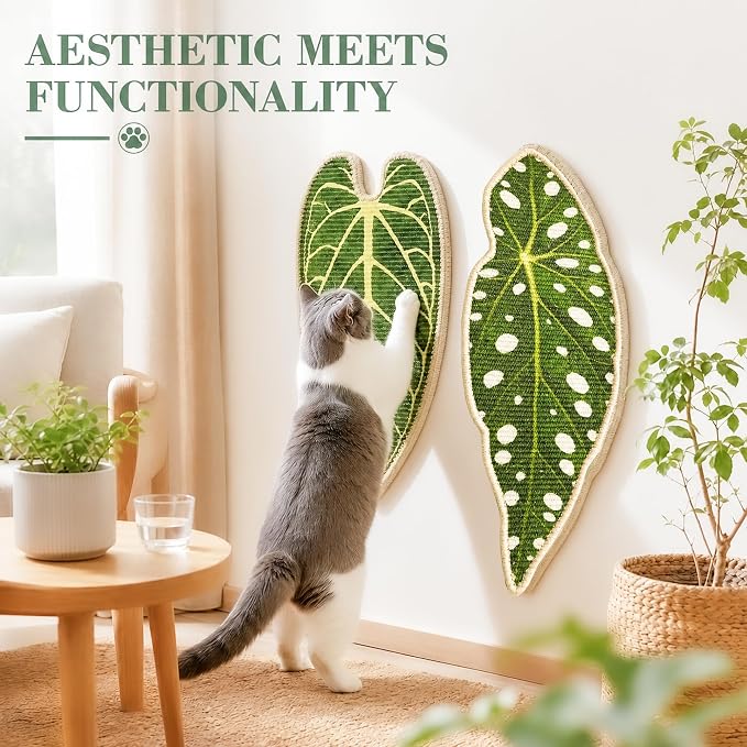 Natural Leaf-Shaped Sisal Cat Scratcher for Wall and Floor, Large Cat Scratch Pad for Indoor Cats Furniture Protection, Extra Large Wall Mounted Cat Scratching Mat for Claw Care (Green) - Image 7