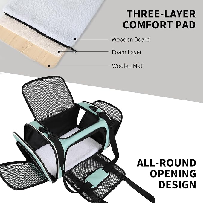 Carriers Soft-Sided Large Pet Carrier for Cats Dogs Small Animals Up to 25Lbs,Top Load Carrier,Ventilated Design,Portable Cat Carrier Airline Approved(X-Large,Green) - Image 2