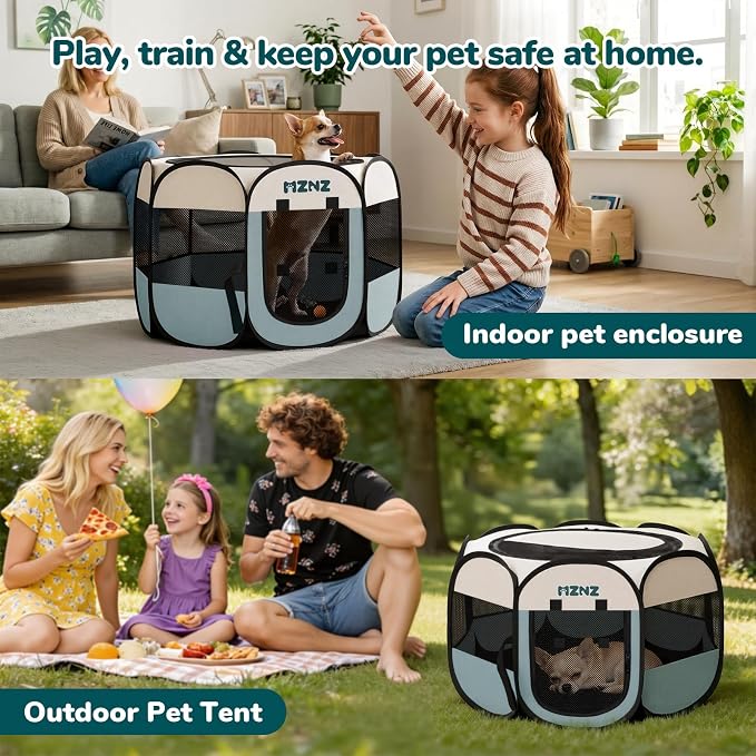 Dog Playpen, Portable Cat Playpen Crate Indoor for Dogs Cats Rabbits, Foldable Small Animal Guinea Pigs Bunny Cage Enclosure for Outdoor, Pop Up Dogs Cats Tent Kennel with Carrying Case, Grey - Image 4