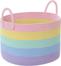 67L Large Rainbow Blanket Basket, Cotton Rope Baby Laundry Hamper with Handles, Kids Toy Basket for Classroom & Nursery, Soft Round Stuffed Animal Storage, Dog Toy Bin - 20"x13", Light Rainbow by Degeyoyo
