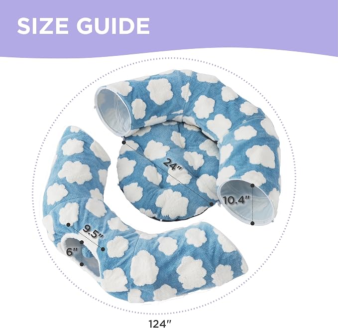 Lesure Donut Cute Jacquard Large Cat Tunnel Bed Kitten Toys for Dog Bunny | 39.5x39.5x10in,Round Large Cat Bed Tube for Multi Kittens,Pet Peekaboo Cave Toy,Spiral Hideaway,Washable Cushion,Blue - Image 5