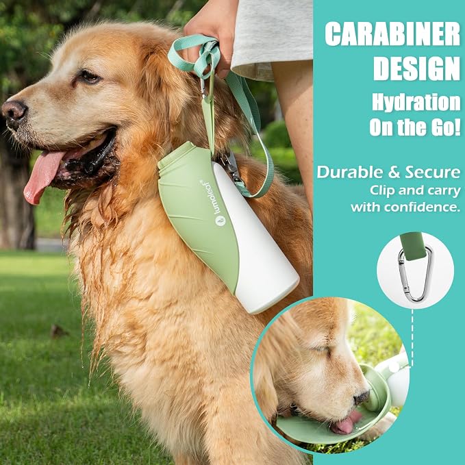 LumoLeaf Insulated Dog Water Bottle 27 oz Stainless Steel - Keep Water Cool or Warm, Portable Pet Water Bowl for Travel, Wide Mouth for Easy Ice Filling & Cleaning (Green, 27 oz) - Image 11