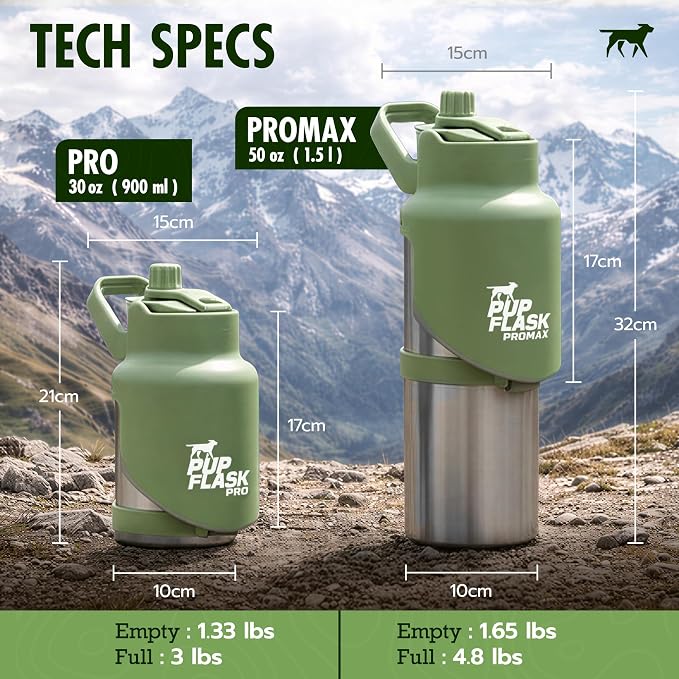 PupFlask Pro Portable Insulated Dog Water Bottle, Stainless Steel Bowl | 30 or 50 oz Leak-Proof Thermos Dispenser Keeps Water Cold 24+ Hours, Built-In Flip Cup for Walking, Hiking and Travel - Image 5