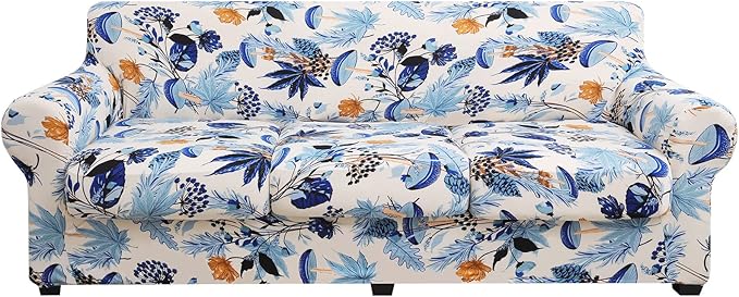 hyha Stretch Couch Covers, Sofa Cover for 3 Cushion Couch Pet Friendly | Floral Pattern, Printed, 4 Pieces, 3 Separate Cushion Sofa, Durable Anti-slip Washable Protector with Elastic Bottom for Dogs by hyha