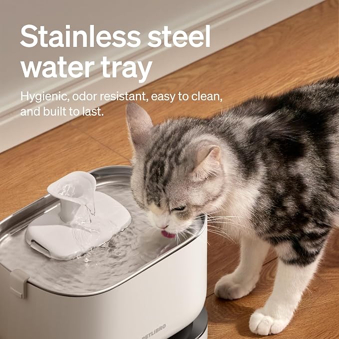 PETLIBRO Cat Water Fountain, Cordless Pet Water Fountain Battery Operated, 2.5L/84oz Dockstream Water Fountains for Cats Indoor, Cat Fountain with Stainless Steel Tray, Easy to Clean BPA-Free - Image 7