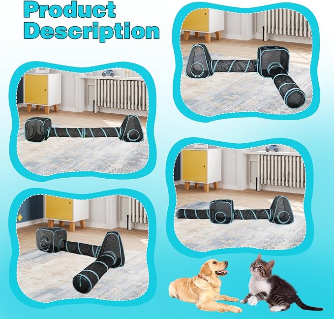 Outdoor Cat Enclosure, 9.45 ft Pop-Up Cat Tent with Tunnel Kit | 4-Piece Kit with 2 Tunnels, 33.86 x 11.81 in Tubes, Breathable Mesh, Pop-Up Setup, Storage Bag, DIY Layouts, Cats - Image 7