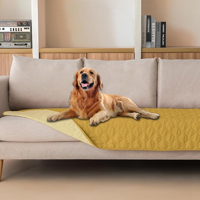 gogobunny 100% Double-Sided Waterproof Dog Bed Cover Pet Blanket Sofa Couch Furniture Protector for Puppy Large Dog Cat, Reversible (30x90 Inch (Pack of 1), Dark Yellow/Light Yellow) by gogobunny