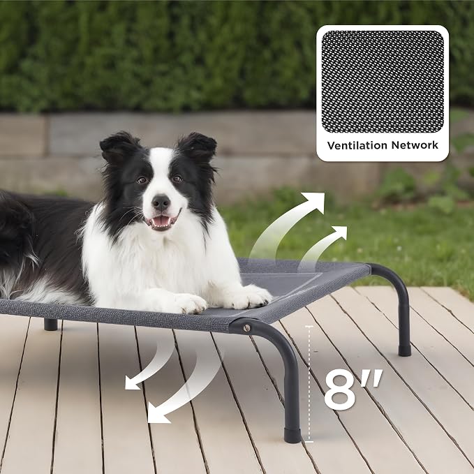 Bedsure Outdoor Elevated Cooling XL Dog Bed for Extra Large Dog, 54in Black | Portable Raised Camping Pet Cot Hammock,Breathable Teslin Mesh, Weather Resistant, For XL Dogs Up to 120 lbs,Easy to Assemble - Image 2
