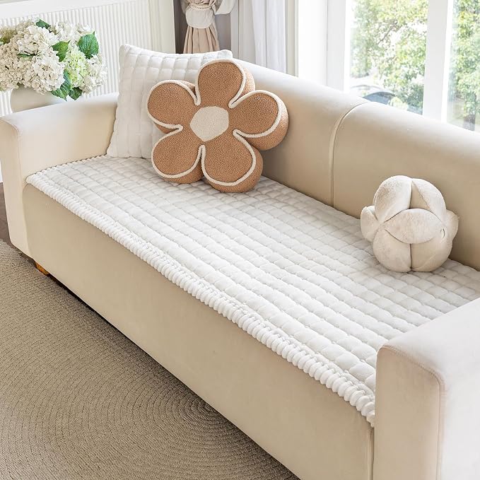 OstepDecor Couch Cover for Dogs, Washable Non Slip Sofa Cover for Pets | Soft Couch Covers for Sofa, Loveseat and Sectional, Furniture Protector Against Pet Hair & Dirt (27.6" x 70.9", Off White) by OstepDecor