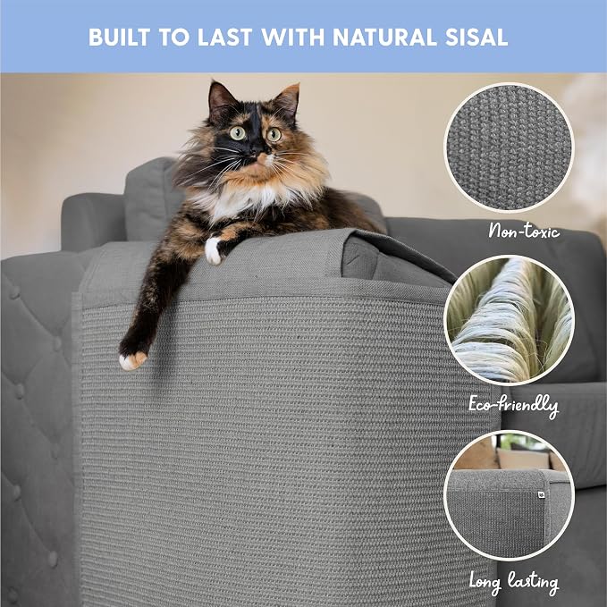 The Cat Ladies Cat Scratch Furniture Protector - 2-in-1 Side Anti Scratch Couch Protector - Adjustable Furniture Protectors from Cats Scratching - Sisal Couch Corner Guard Scratcher - Grey - Image 5
