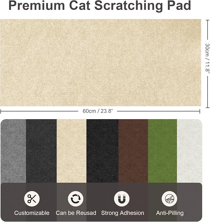 Small Cat Scratcher, 23.6x11.8 Cat Scratch Furniture Protector | Trimmable, No-Shedding Cat Scratch Pad with Self-Adhesive Backing for Climbing, Protects Walls and Couch, Beige - Image 2