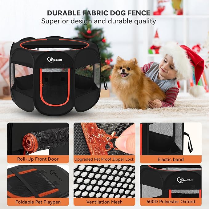 Siedihit Dog Playpen, Puppy Pet Playpens Indoor for Medium Dogs Tent | Crates Cage Indoor/Outdoor, Portable Pop Up Dog Kennel Playpen with Carrying Case for Dogs/Cats/Rabbits, Black - Image 6