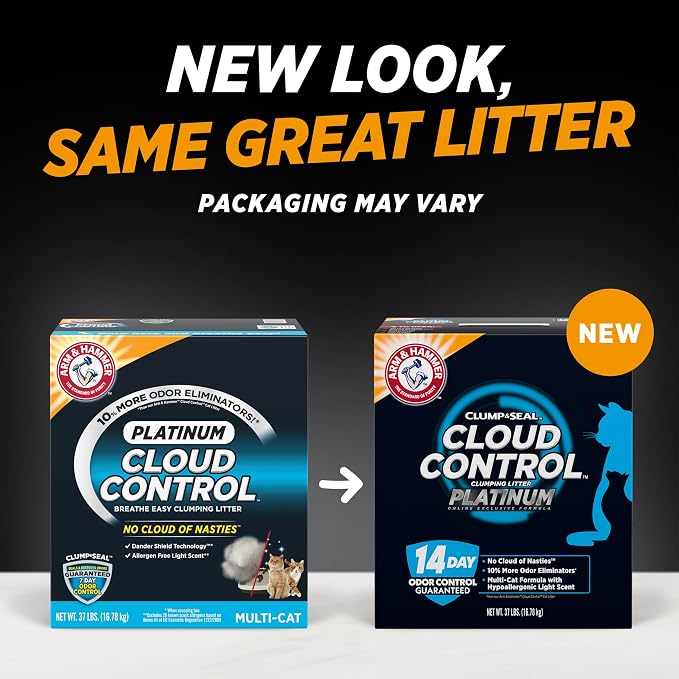 ARM & HAMMER Cloud Control Platinum Cat Litter, Multi-Cat, 37 lbs | Clumping Litter, Hypoallergenic, Dust-Free, 14-Day Odor Control - Image 2