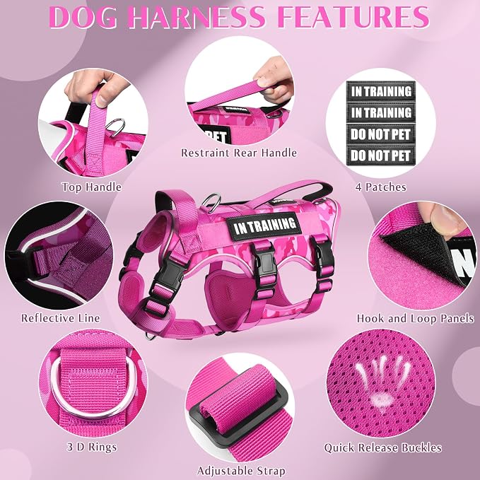 WINSEE Escape Proof Dog Harness with Double Handle+4 Removable Patches | Service Working Molle Harness with Double Handle for Large Dogs, Tactical Pet Reflective Vest for Walking Hiking Hunting - Image 7