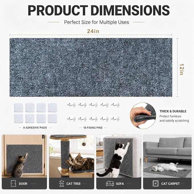 24"X12" Cat Scratch Furniture Protector, Anti Scratch Couch Protector from Cat Claws, Self-Adhesive Cat Scratching Pads, DIY Couch Cat Scratcher for Corner Sofa Wall & Door (Gray) - Image 2