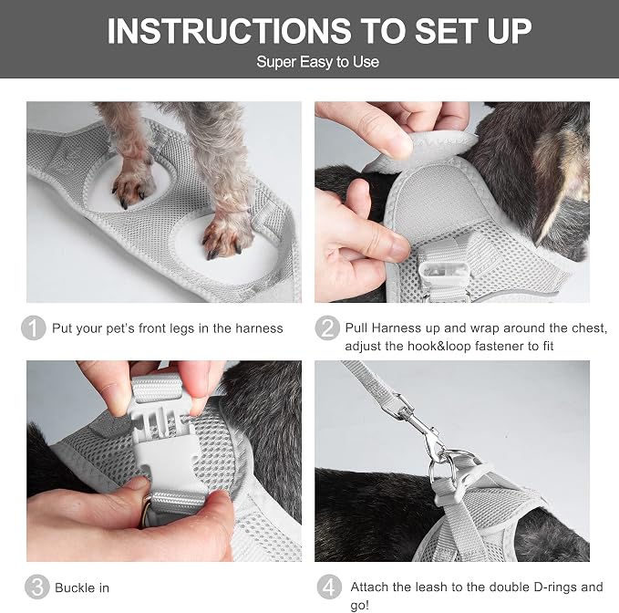 Fida Cat Harness and Leash Set for Walking Kitten and Puppy, Escape Proof Kitten Harness with Breathable Lightweight Soft Mesh, Adjustable Reflective Step-in Design for Kitten and Puppy.(XXXS, Grey) - Image 5