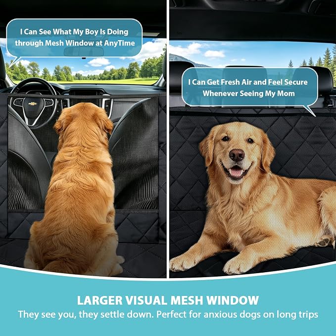 XL Dog Car Seat Cover for Back Seat with Safety Belt for Trucks | For Large Trucks,Waterproof,Mesh Window,Zero Slide,Easy Removal & Storage,Heavy-Duty Oxford Fabric,Double-Stitched Seams - Image 2