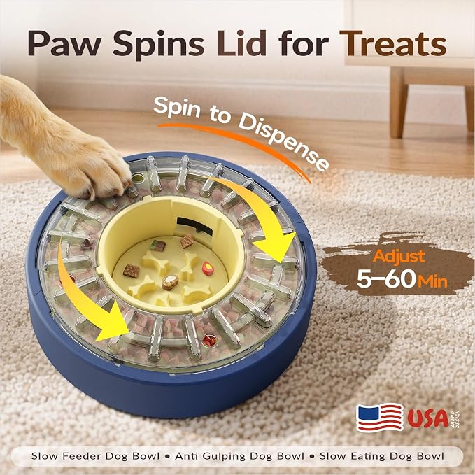 KADTC Adjustable 5-60 Min Slow Feeder Dog Bowl & Puzzle Feeder Anti-Gulping | 4-Cup Spinning Food Dispenser Turns Daily Meals Into Energy-Burning Enrichment, Eases Boredom, Builds Calmer Mealtime Rhythms - Image 2