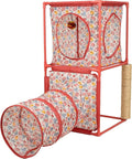 Kitty City Cozy Cube Retreat Cat Tower with Tunnel, Scratching Post & Hanging Toy, Dual-Level Indoor Cat Play Furniture for Climbing, Hiding & Lounging, Red by KittyCity