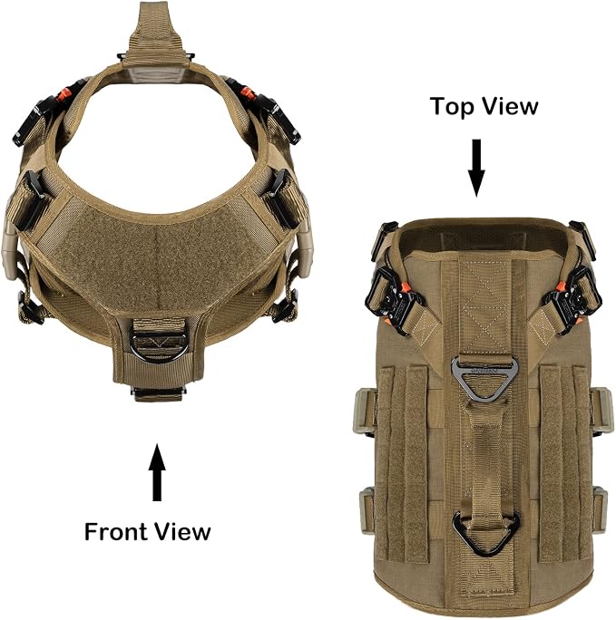 ICEFANG No Pull Tactical Dog Harness for X-Large Dogs,Adjustable Dog Vest | Control Handle,MOLLE Panel,Front Hook,3 Leash Clips,Soft Padded,for walking training,Brown,X-Large - Image 3