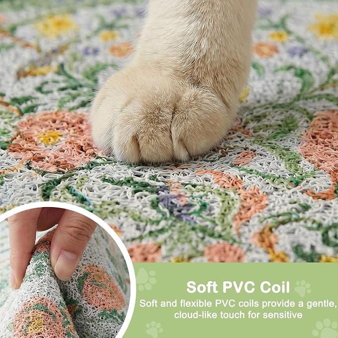 Bienbee Cat Litter Mat, 33" x 22" Large Size Litter Box Mat Rug with Non-Slip Bottom,Urine and Water Proof, Easy to Clean Cat Supplies Essentials for Indoor Kitty Kitten Floor,Pastel Floral L - Image 4