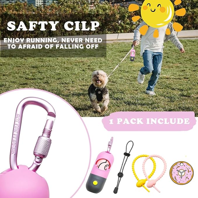 YUCHIYA Dog Poop Bag Holder Dispenser with LED Flashlight(Pink) | 100ft Ultra-Bright LED|Glow-in-the-Dark Avacado Clip|Metal Carabiner&Silicone Tether|15 Leak-Proof Scented Waste Bags - Image 5