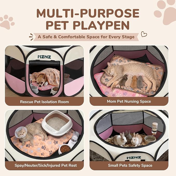 Dog Cat Small Animal Puppy Playpen Crate with 3 Blankets, Small, Pink | Portable Pop Up Pet Cage Enclosure Tent Kennel Indoor Outdoor with Carrying Case, No Assembly, Camping Use - Image 3