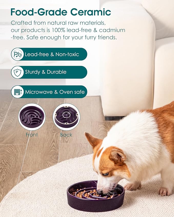 vancasso Slow Feeder Dog Bowl, 1.5 Cup Ceramic Slow Feeding Food Dish for Small and Medium Breed, Puzzle Dog Food Bowl for Fast Eater, Dark Purple - Image 4