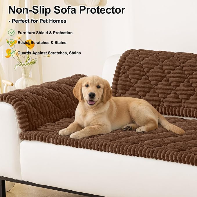 Smiry Couch Cover for Dogs Washable, Non Slip Fuzzy Pet Sofa Protector | Soft Thick Furniture Cover for Sofa, Loveseat and Sectional, Scratch & Pet Hair Resistant (Chocolate, 35.4" x 95") - Image 11