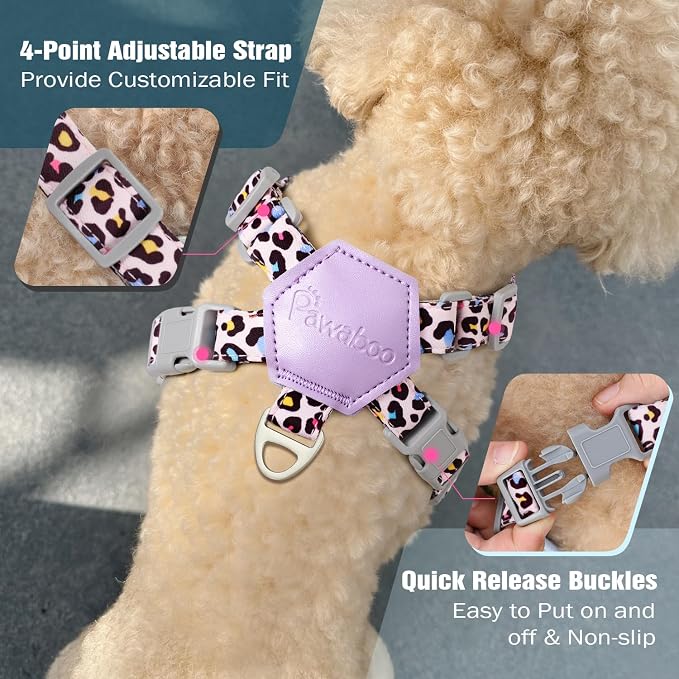 Pawaboo Small Dog Harness and Leash Set, Puppy Harness X-Frame Adjustable | Dog Vest Harness for Small Medium Sized Dogs No Pull No Choke, Soft Breathable Pet Harness for Outing, M, Light Pink Leopard - Image 4