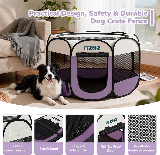 Dog Cat Small Animal Puppy Playpen Crate, Large, Purple | Portable Pop Up Pet Cage Enclosure Tent Kennel Indoor Outdoor with Carrying Case, No Assembly, Camping Use - Image 7