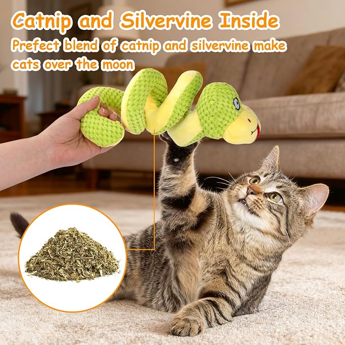 Retro Shaw 11"Snake Cat Toys Catnip Interactive Toy for Indoor Cats Kittens | Crinkle Sound Teething Chew Cleaning Cat Nip Kitty Kicker Soft Stuffed Plush Boredom Relief Spring-Loaded Bite-Resistant - Image 5