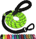 Rope Dog Leash 5 FT: Heavy Duty Leashes with Swivel Lockable Hook Reflective Threads Bungee and Padded Handle - Dog Lead for Large Small Medium Dogs Outside Walking Hiking Green by jenico