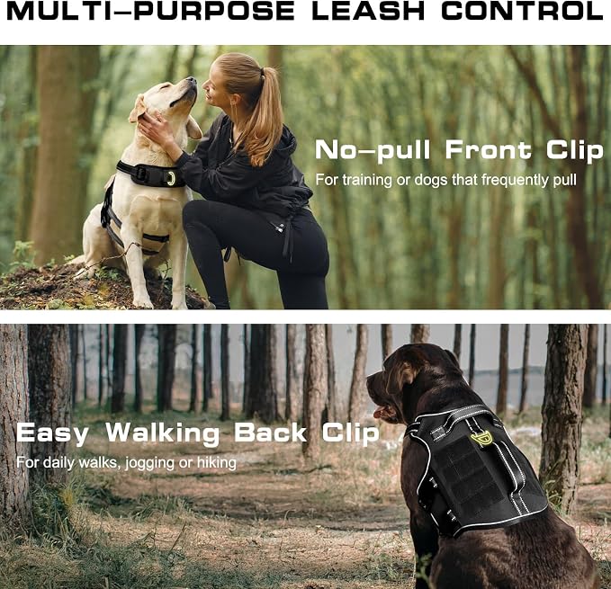 Dog Harness for Large Dogs, No Pull Tactical Vest with Front Clips | Easy Contrl Handle, Breathable Soft Padded, Adjustable, Reflective, Heavy Duty, Easy Take On & Off, Black Large - Image 3