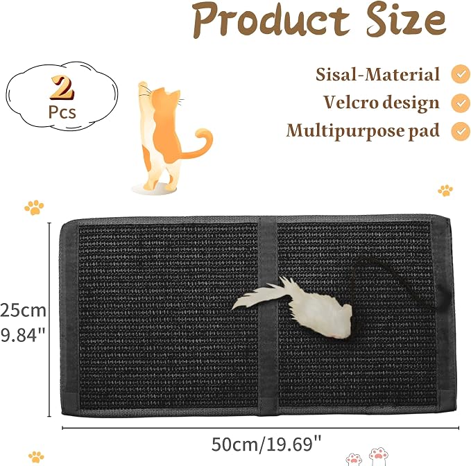 JanYoo 2 Pieces Cat Scratcher Mat for Table Leg, Sisal Cat Scratching Pad Scratch Mat for Cat Scratch Pad Rug 19.69 × 9.84 in (Black) - Image 2
