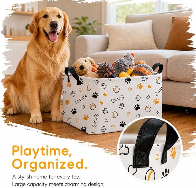 Large Dog Toy Basket Puppy Stuff Storage Bin Organizer Holder Pet Box Doggie Room Decor (Yellow Black B) - Image 3