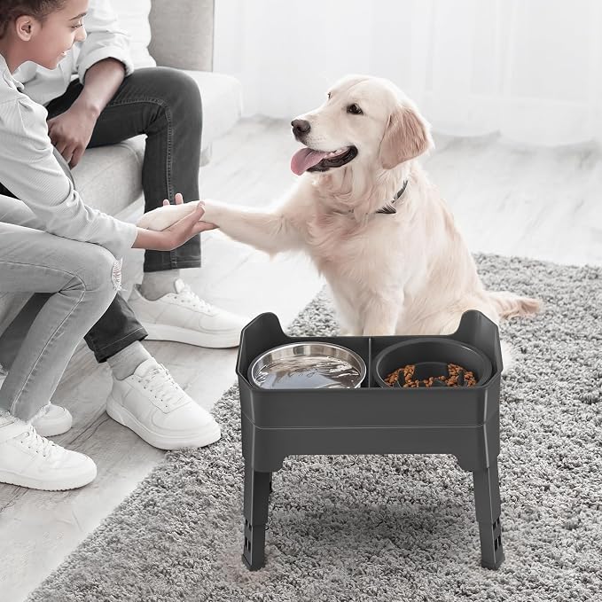 4-in-1 Elevated Slow Feeder Dog Bowls, 4 Height Adjustable Mess Proof Raised Dog Bowl Stand with Licking Plate, 2 Stainless Steel Dog Food Bowl & Slow Feeder for Large Medium Small Dogs Pets - Image 8