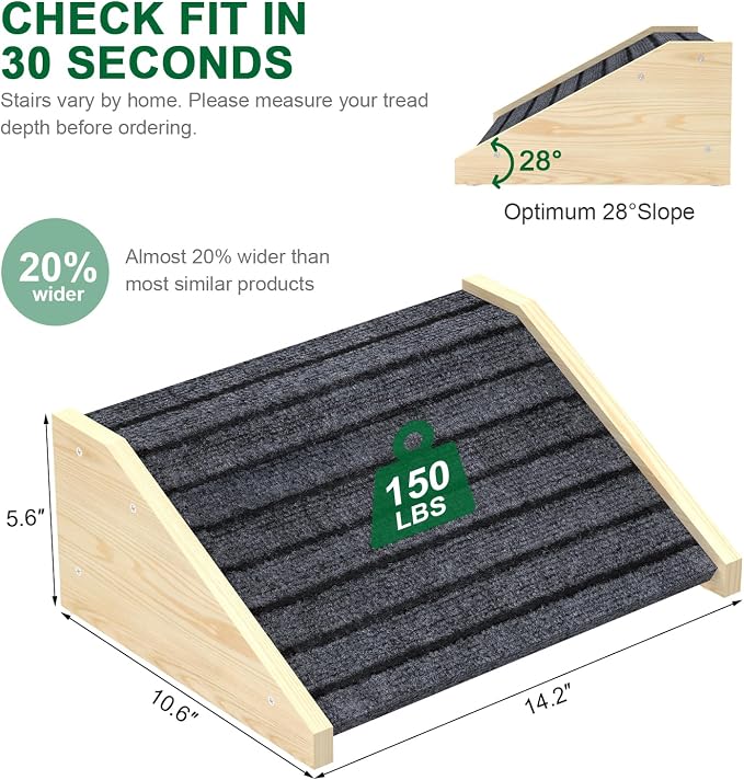 2 Pack Dog Ramp for Stairs, Upgraded Widened Non-Slip Dog Stairs for Small Medium Dogs, Wooden Pet Steps for Staircase, Steps and Stairs Assist for Injured & Aged Pets - Image 2