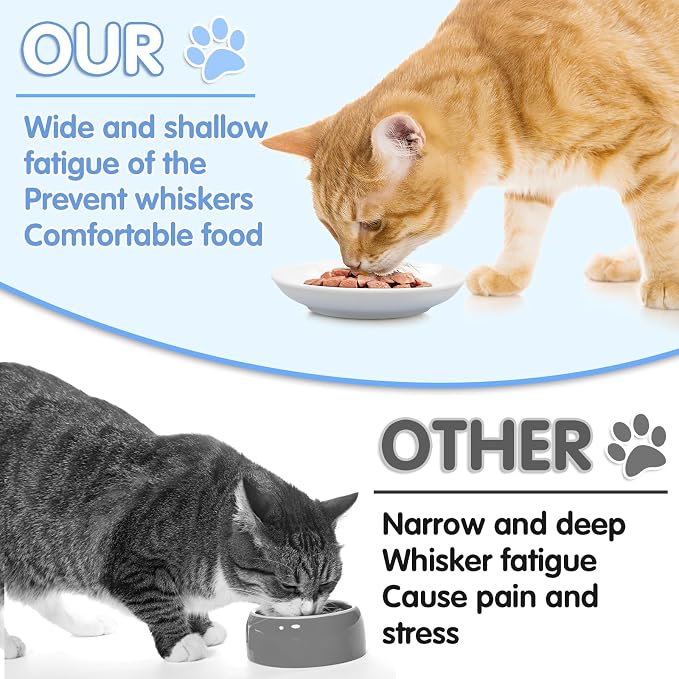 6 Pack Cat Food Bowl, Ceramic Cat Bowls, Anti Whisker Fatigue Cats Bowl Set | 5.5 Inches Shallow Wide Kitten Plates for Food and Water (White-C) - Image 3