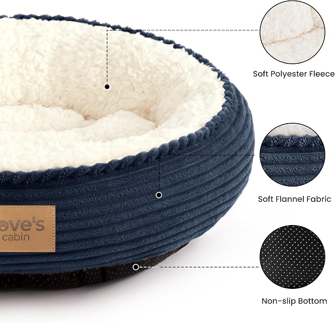 Love's cabin Round Donut Cat and Dog Cushion Bed, 20in Pet Bed for Cats or Small Dogs, Anti-Slip & Water-Resistant Bottom, Super Soft Durable Fabric Pet beds, Washable Luxury Cat Dog Bed Navy Stripe - Image 2