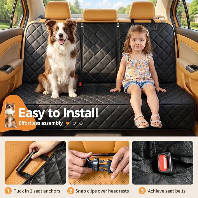 Yuntec Dog Car Seat Cover for Back Seat Pet Seat Cover (55” Width) - Black | Waterproof Rear Seat Protector Scratchproof Back Car Seat Cover fits Middle Armrest for Cars Suvs Truck - Image 4