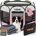 Dog Cat Small Animal Puppy Playpen Crate with Pee Pad, Large, Pink | Portable Pop Up Pet Cage Enclosure Tent Kennel Indoor Outdoor with Carrying Case, No Assembly, Camping Use by MZNZ