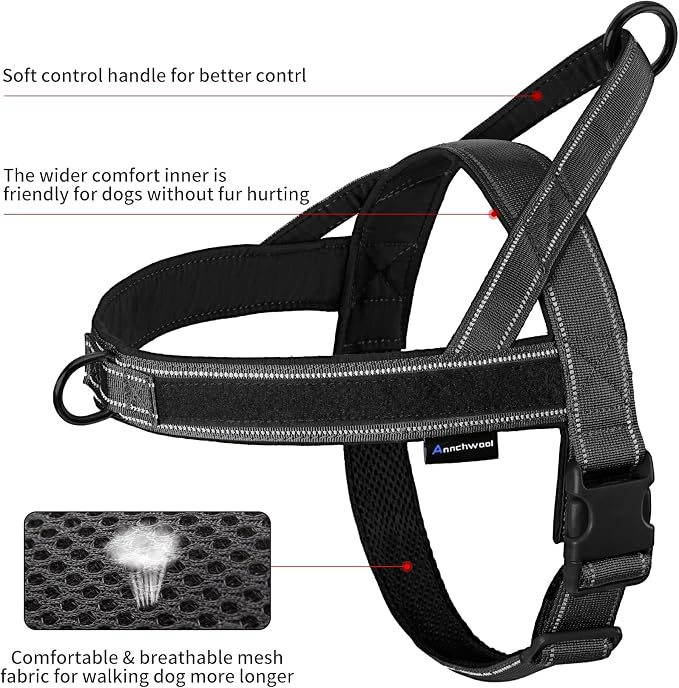 Annchwool No Pull Dog Harness with Soft Padded Handle,Reflective Strip Escape Proof and Quick Fit to Adjust Dog Harness,Easy for Training Walking for Small & Medium and Large Dogs(Black,M) - Image 4