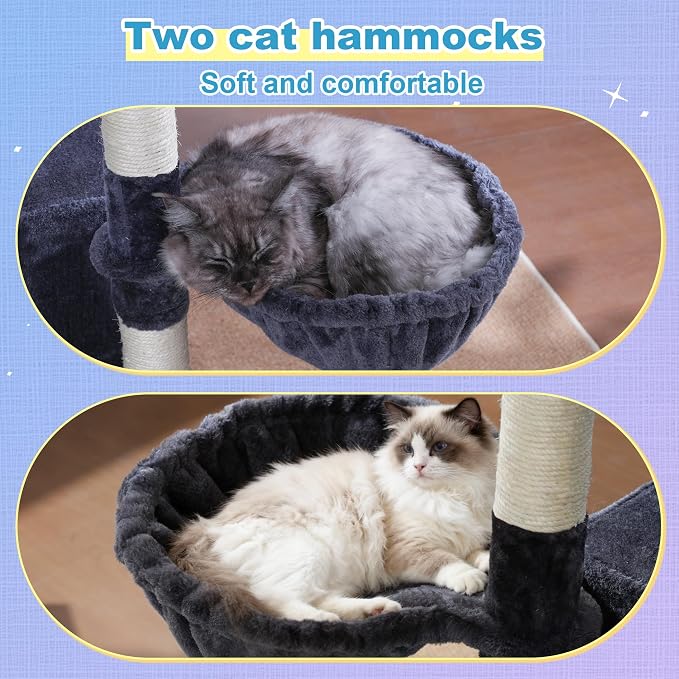 Hey-brother Cat Tree Tower with Extra Large Platform and Basket, MPJ080G | 71.7 Inches Scratching Posts with Specious Condo, 2 Cozy Hammocks, Scratch Board for Indoor Adult Cats, Maine Coon Smoky Gray - Image 6