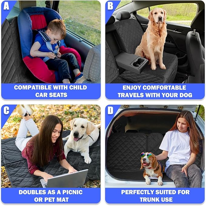 Yonktoo Dog Car Seat Cover for Back Seat, 60/40 Split Bench | 61" Wide • Water-Resistant Oxford • Non-Slip • Black • Full-Size SUVs, Pickups & Large MPVs - Image 7